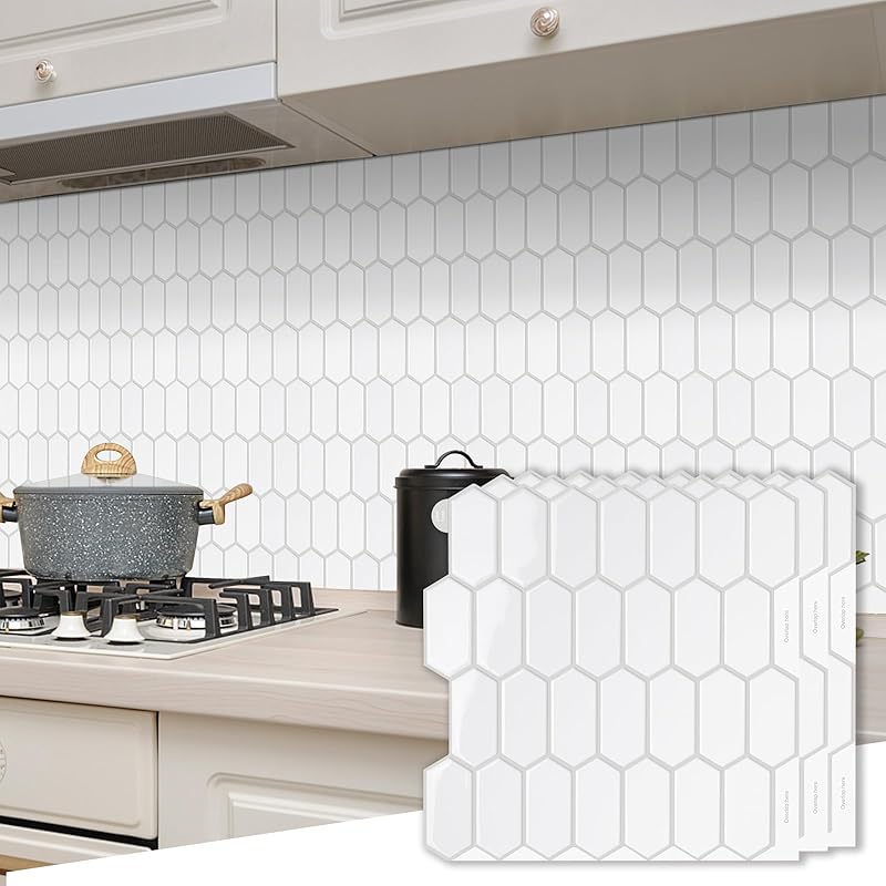 Long Hexagon Peel and Stick Tiles Backsplash,10-Sheet 3D Self Adhesive Wall Tile BackSplash 12 x 12 Inch for Kitchen,Bathroom(Green).