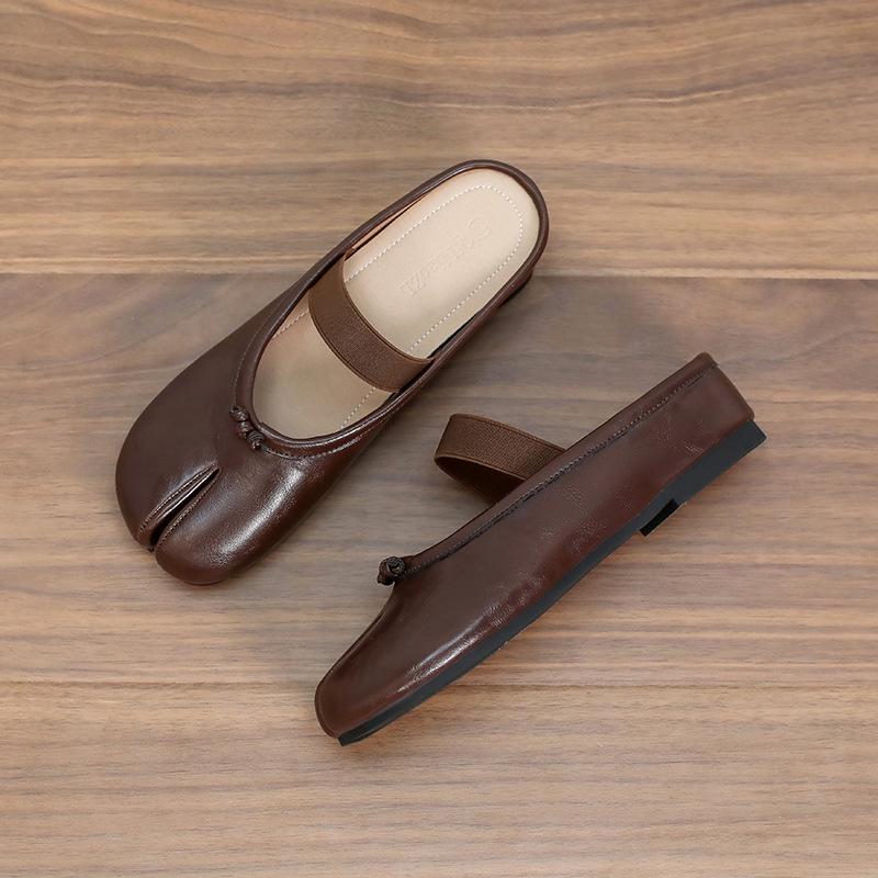 2025 Summer Women's Closed Toe Slip-on Hidden Heel Flat Mules with Tabi Split Toe Design