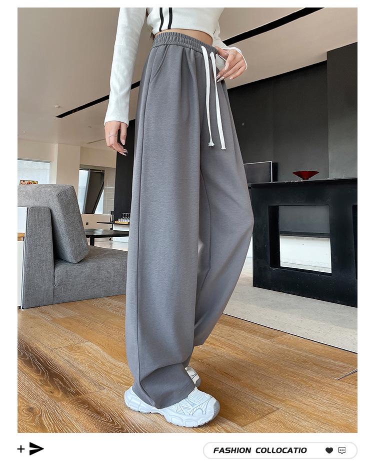 Gray Wide-Leg Sweatpants for Women - High-Waisted, Narrow Straight-Leg, Spring & Autumn 2025 Casual Style