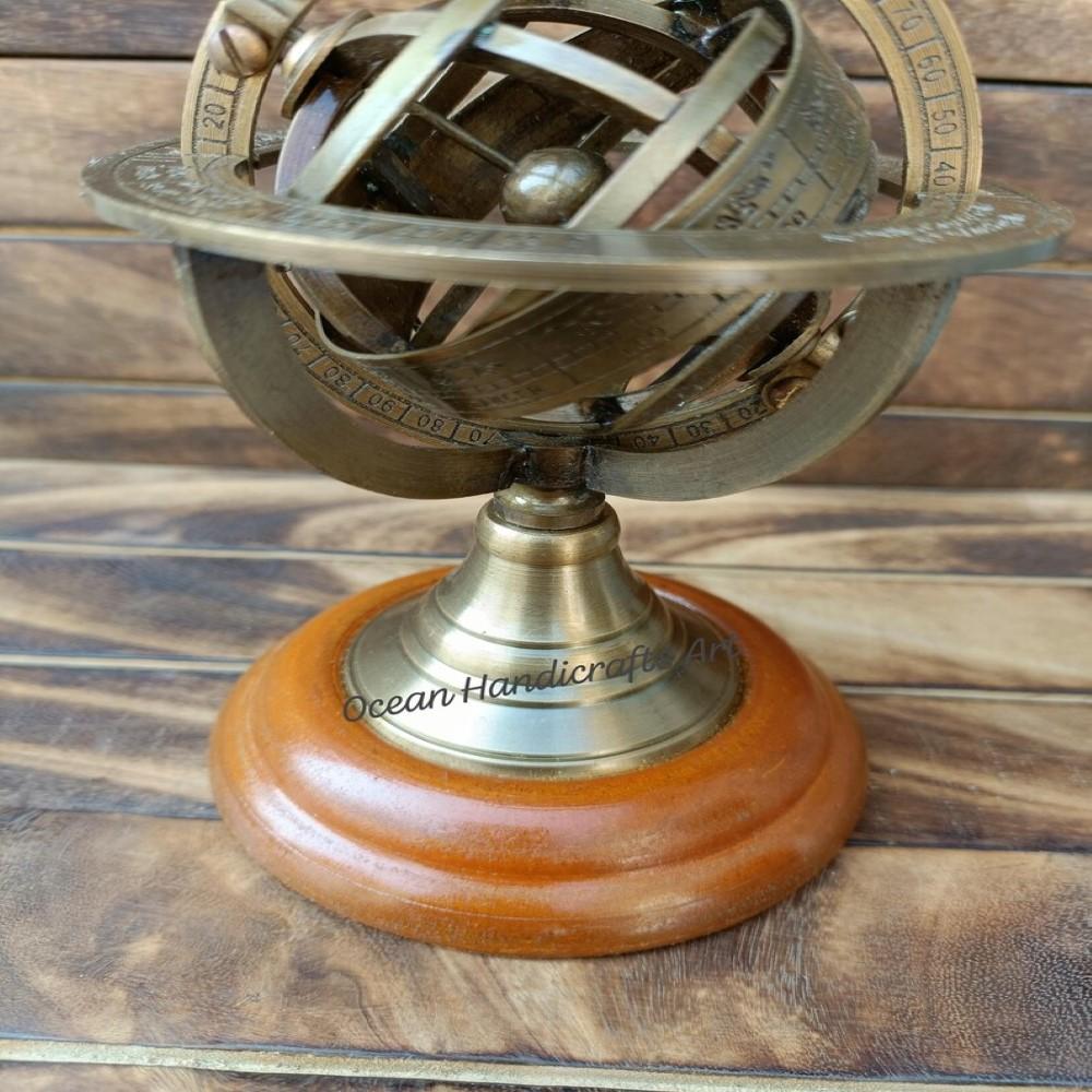 Engraved Brass Armillary Globe – Vintage Decorative 12.7 Cm Sphere