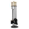 Fireplace Tool Set, 5 PCS Fire Tool Set and Holder with Five-Prong Stand, Tongs, Ash Shovel, Brush, Fire Place Poker, Wrought Iron Fireplace
