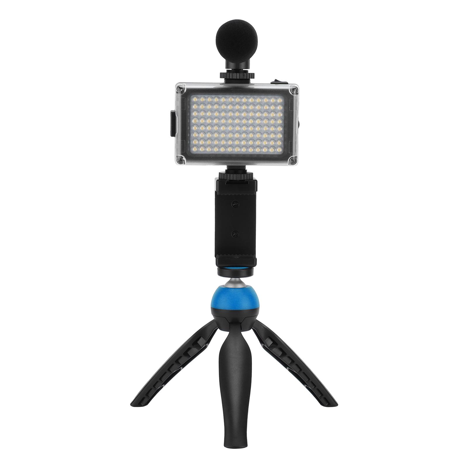 Kit Portátil de Filmación de Video en Vivo Set de Fotografía para Teléfono Móvil con Luz de Relleno Micrófono Trípode azul