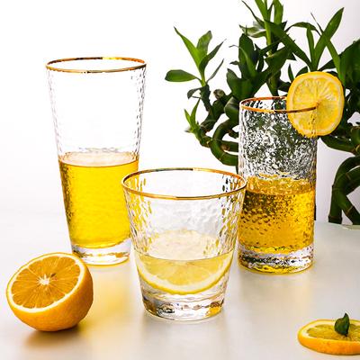 Tasse Mojito 320ml/330ml/340ml Tasse à Eau à Motif Marteau Tasse à Boisson Exquise Verre à Vin à Bord Doré Ustensiles à Café Transparents