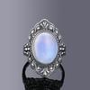 Vintage Style Moonstone Women Men's Ring, Silver-Plated Carved Pattern Oval Gemstone Ring, Retro Statement Finger Jewelry Gifts
