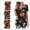 Women Summer Casual Floral Print Short Sleeve Henry Shirt