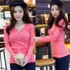 T-Mix Solid Color Women Ribbed Long Sleeve Round Neck Buttons Slim Fit T-shirt Blouse