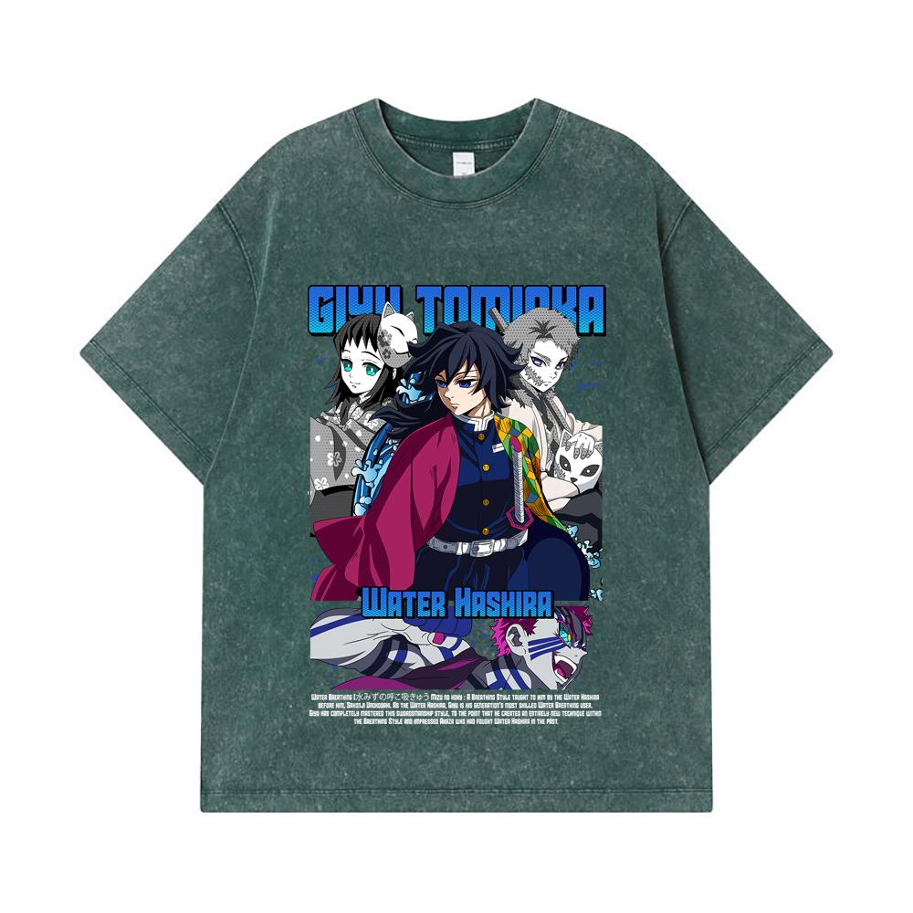 275 GSM Washed T-shirts 100% Cotton Demon Slayer V20 Tomioka Print Unisex Heavy Cotton T Shirt
