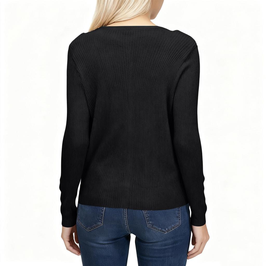 Women's V-neck Thin Long-sleeved Solid Color Short Knitted Sweater Slim Fit Sweater