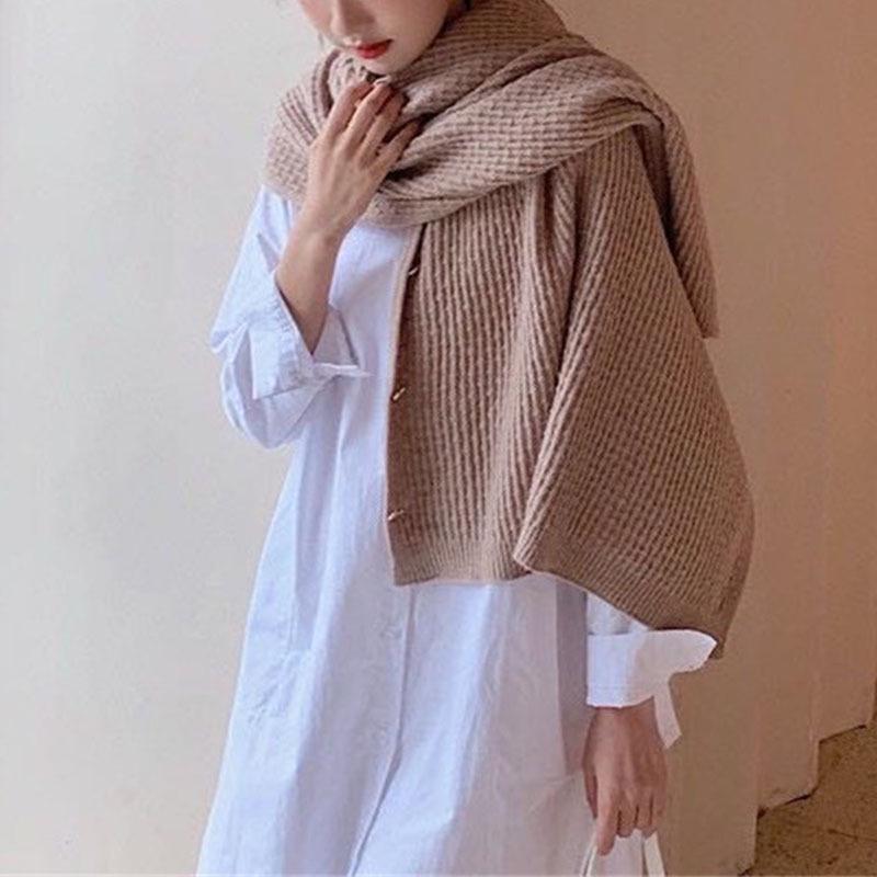 Women's Multi-Purpose Knit Shawl Scarf - Imitation Cashmere, Korean Style, Two-Way Outerwear & Neck Warmer
