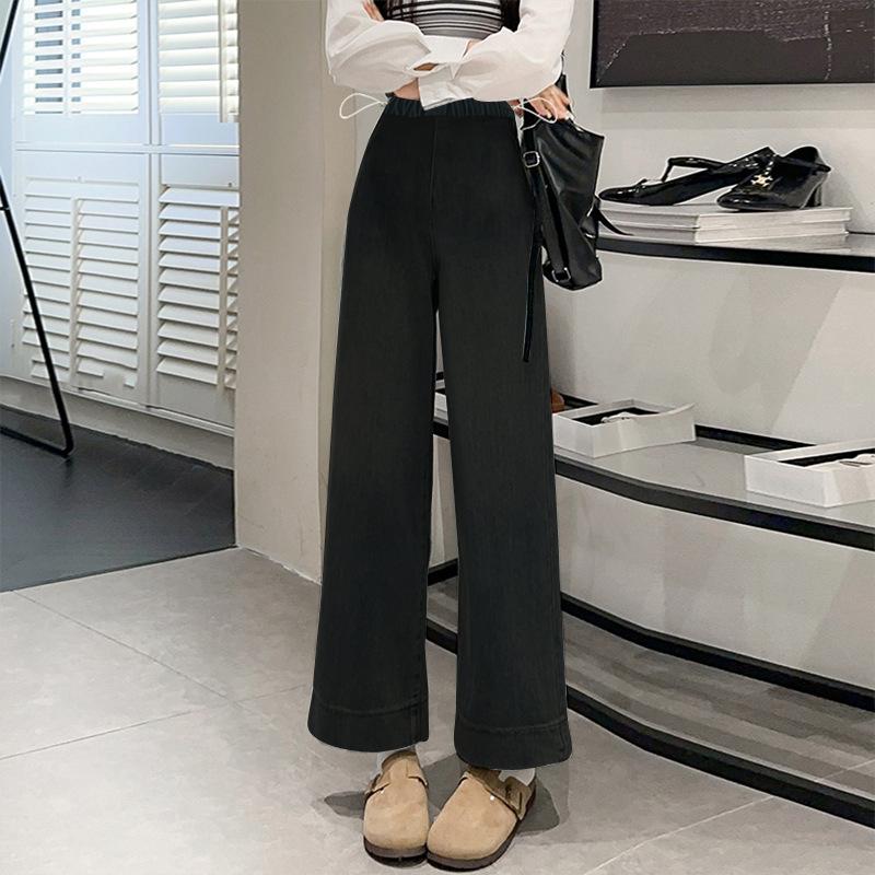 Maternity jeans with pockets, side drawstring, wide-leg pants, loose-fitting nine-point pants, retro outer straight-leg pants.