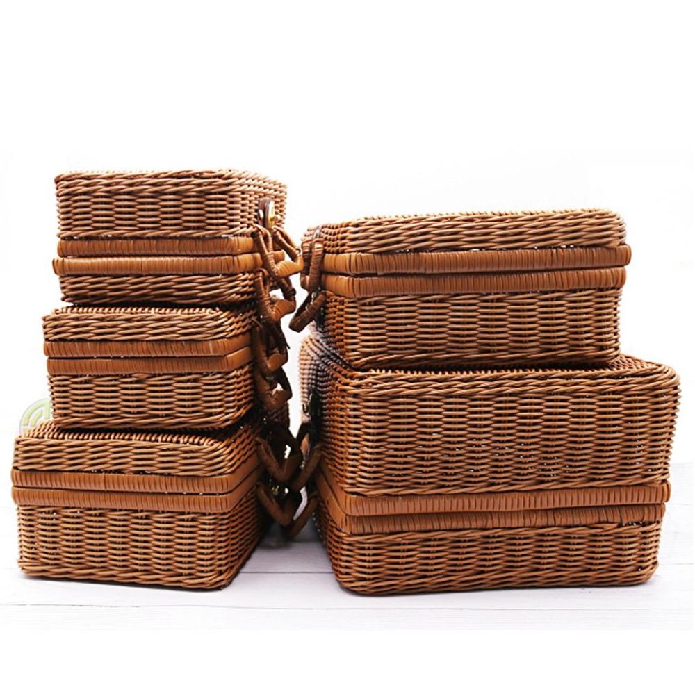 Quality Bamboo Frame with Handle for Cosmetic,Clothes,Sundries Photograph Props Storage Basket Storage Box Rattan Suitcase