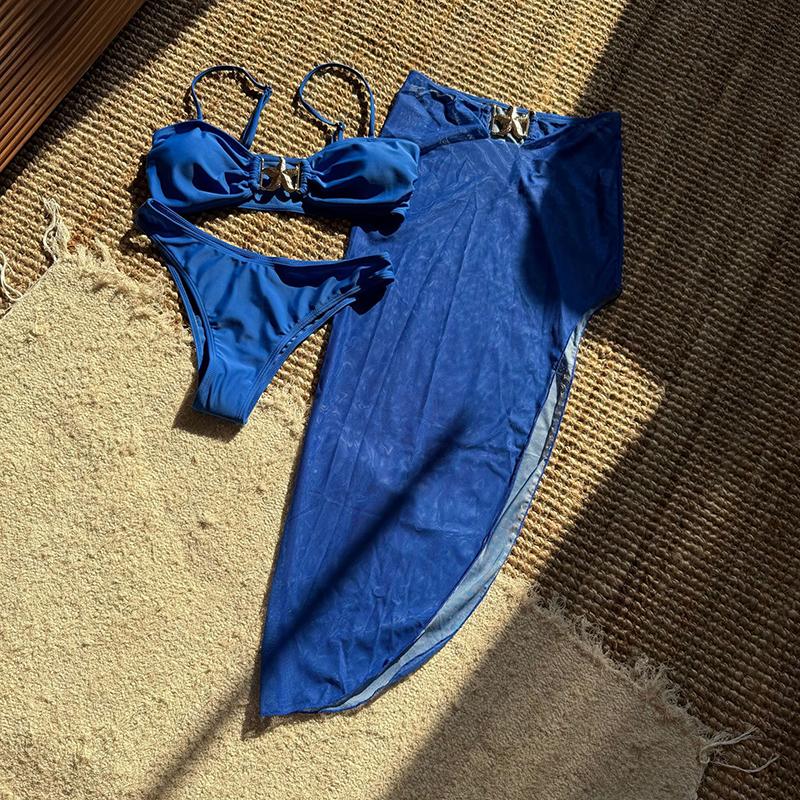 Women's 3 Piece Swimsuit Metal Starfish Bikini Set High Waist Yarn Skirt Cover-ups Suspender Backless Swimwear Summer New