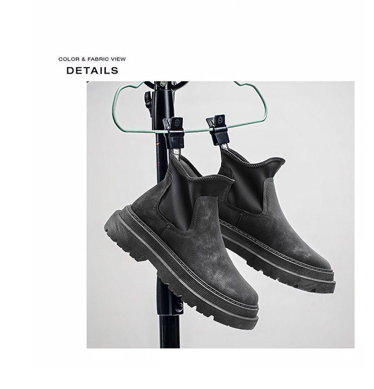 Men's Black Chelsea Ankle Boots: 2025 British Style, Thick Sole, Height-Enhancing Workwear.
