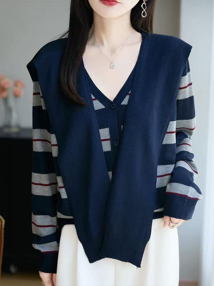 Women's Striped Wool Sweater Scarf – Autumn Winter Retro Lazy Style Coat