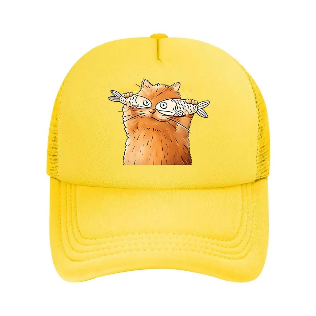 Cartoon Cat Fish Vintage Baseball Cap Mesh Baseball Cap Dad Hat Hip Hop Snapback Cap