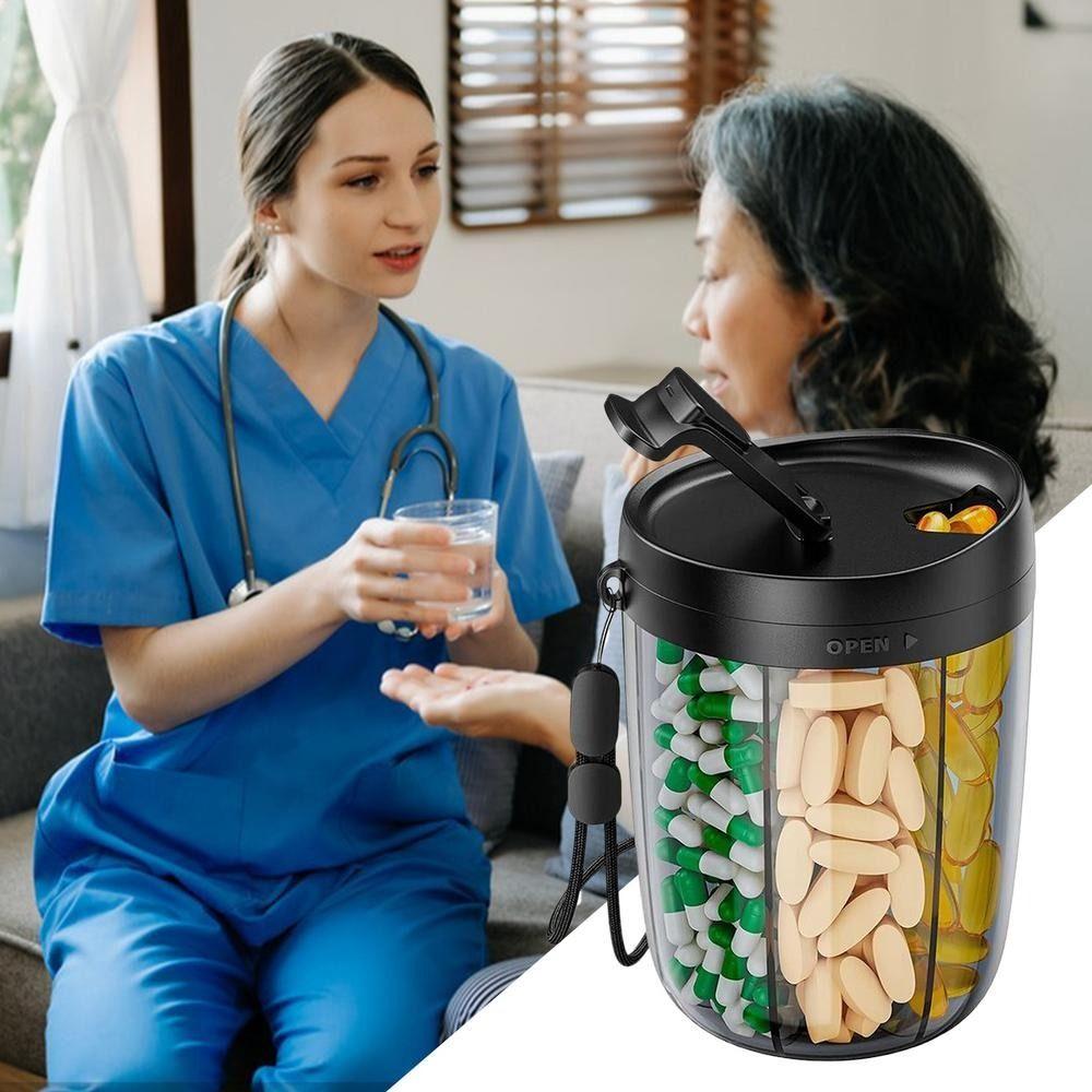 Transparent Pill Storage Containers Sealing Moisture-proof Pill Dispenser Bottle 6 Grids Pill Large Organizer for Home Office