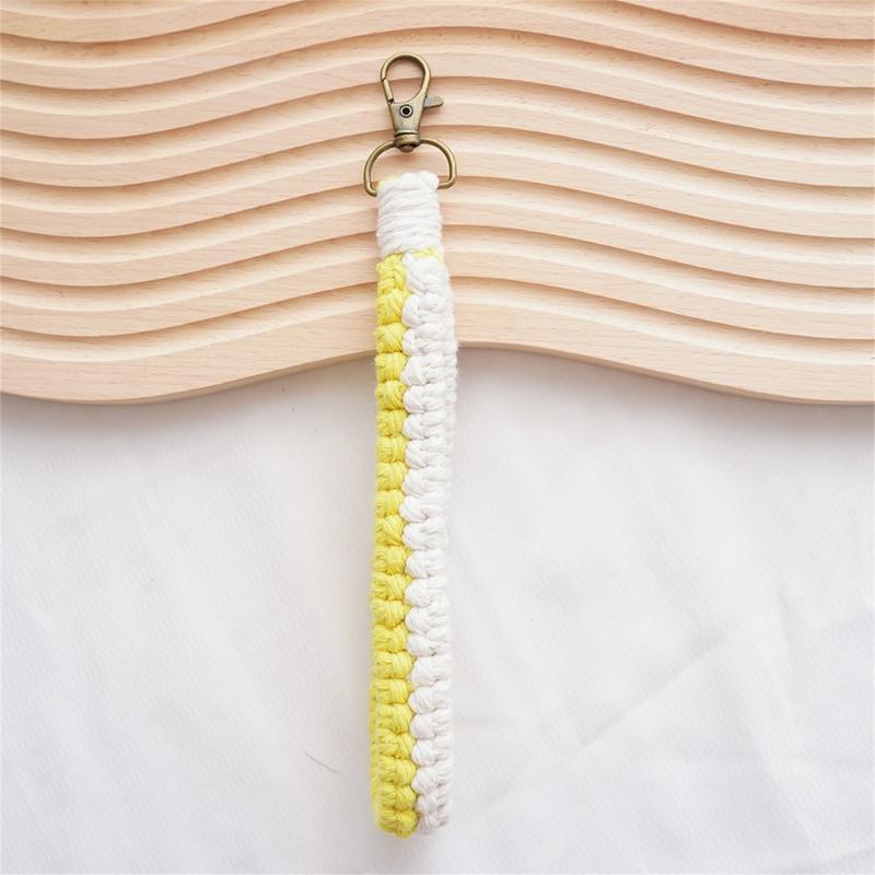 Handmade Cotton Rope Keychain Charm Colorful Braided Wristlet Keyring Soft Woven Key Rings Accessory for Men and Women