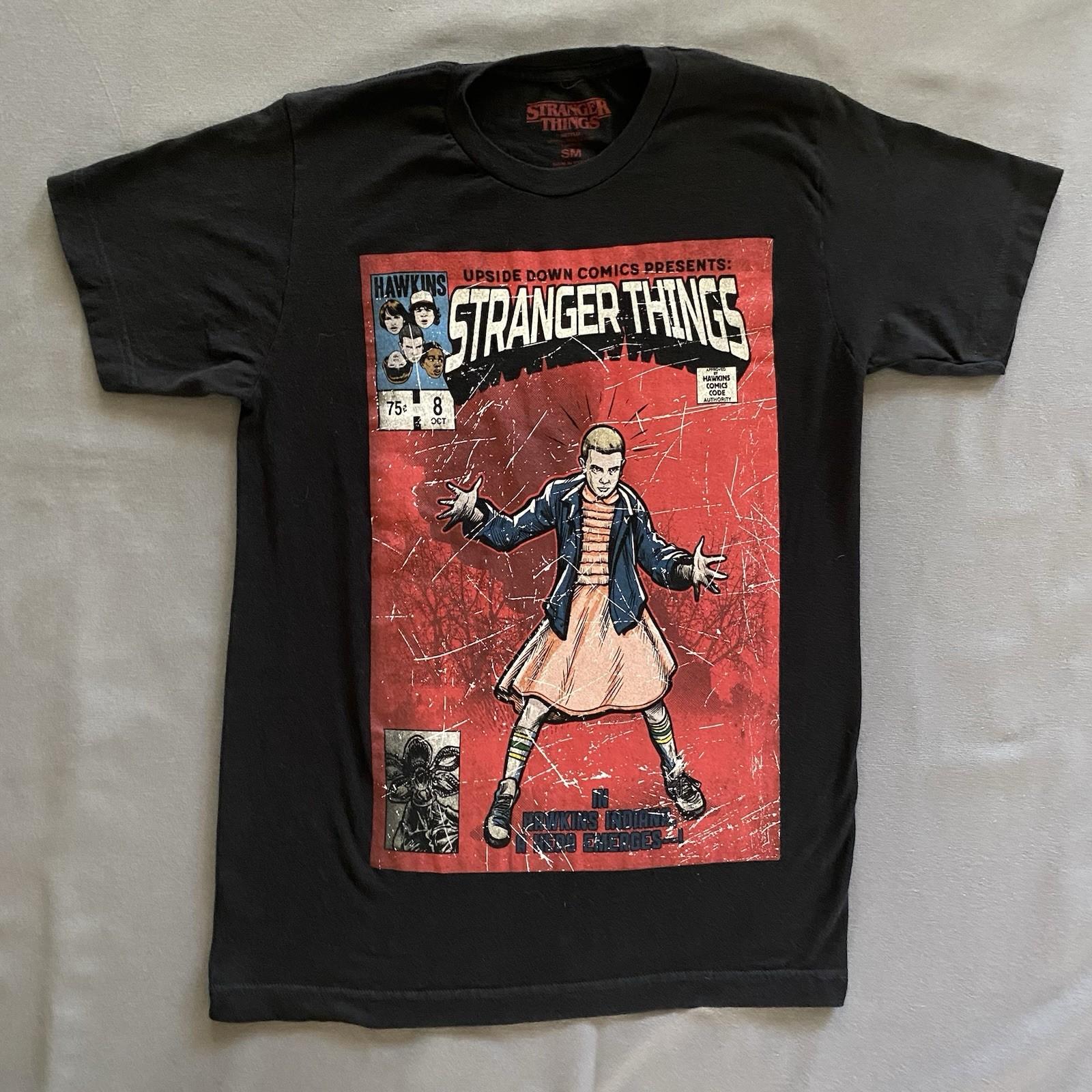 Netflix Stranger Things T Mens Small Black Comic Book Style TV Show Merch Unisex T-Shirt XXXXL