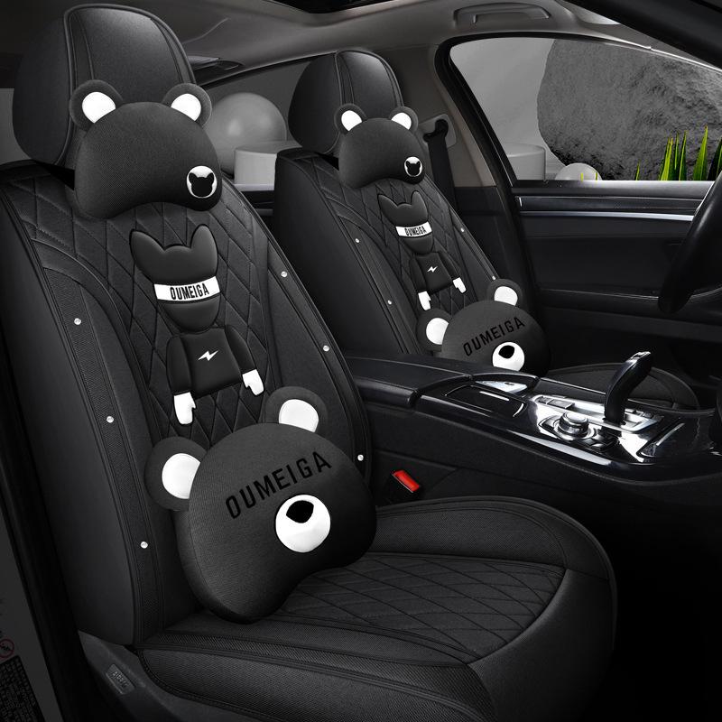 Star Chi Elantra Linen Cartoon Bear Car Seat Cushion - Four Seasons Suitable
