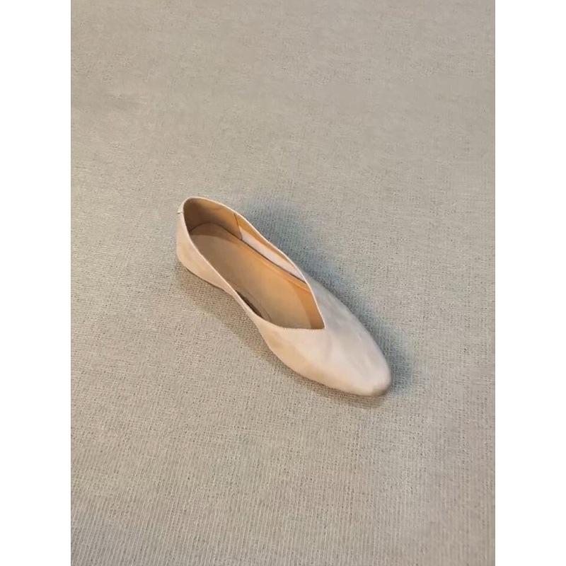 Sheepskin version~ super soft leather shallow mouth one-pedal wedge single shoes women's v-mouth versatile retro simple temperament flat shoes