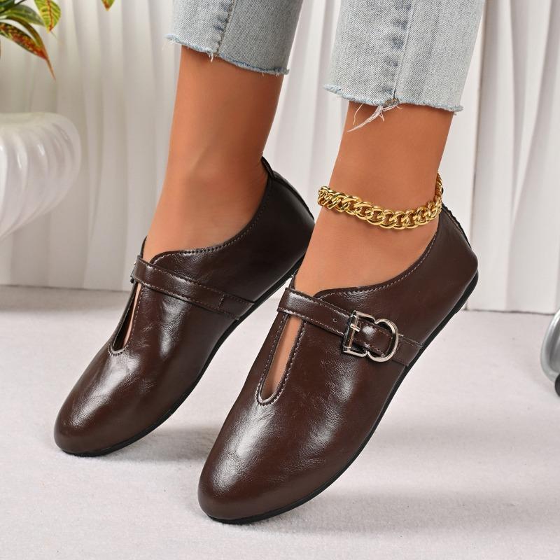 Retro Shoes, One-strap Shoes, Shallow Opening, Flat Single Shoes for Women