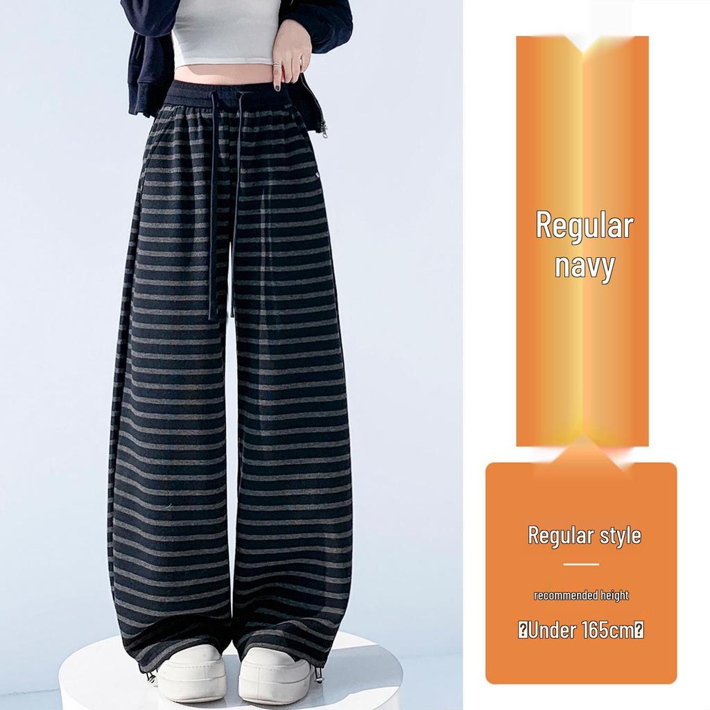 Women’s Spring Striped High-Waisted Wide-Leg Drawstring Pants - Casual Color Block, Loose, Slimming, Two-Wear Style.