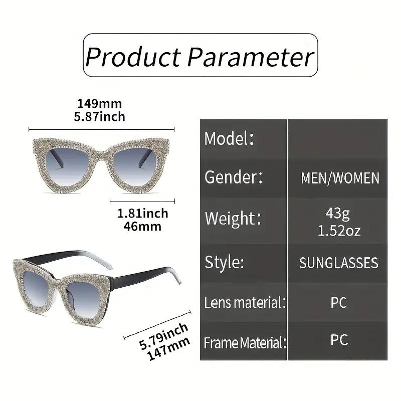 Shining Eye Y2K Rhinestone Cat Eye Fashion Sunglasses For Women Men Bling Summer Beach Sun Shades Costume Party Club Accessory