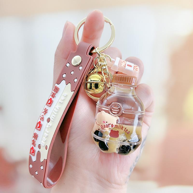Pearl Milk Tea Bear Keychain - Floating Cartoon Pendant for Backpack or Car
