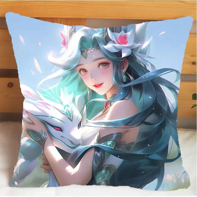 Arena of Valor Honor of Kings Xi Shi Polštář a Povlak na polštář Potah na polštářek Oboustranný tisk Plyšové Dekorační polštáře 40x40cm