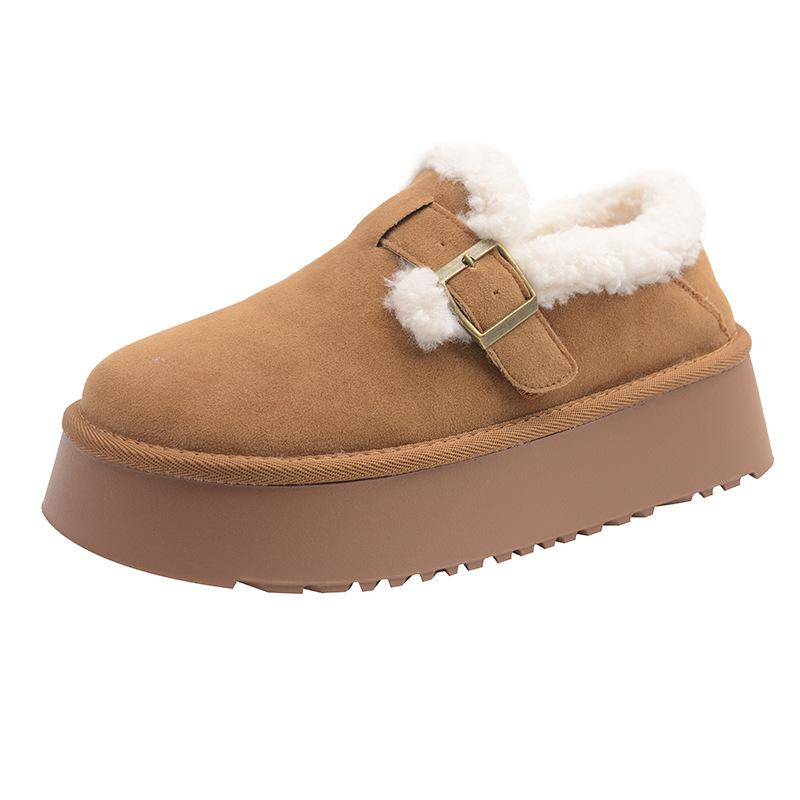 Women's Large Size Thick Bottom Winter Warm Fur Beanies Padded Lined Ankle Boots Non-slip Hiking Sports Cotton Shoes