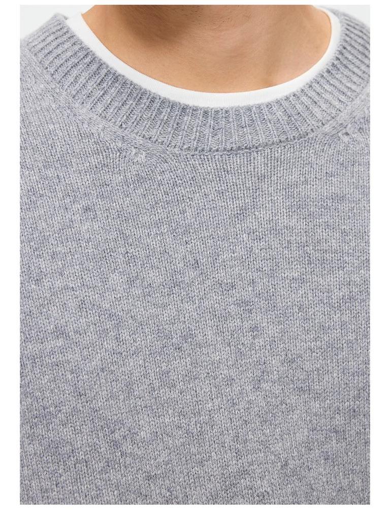 Men's Cashmere Blend Round Neck Faux Two-Piece Knit Sweater, 2025 Autumn/Winter Edition, Warm Solid Color Base Layer