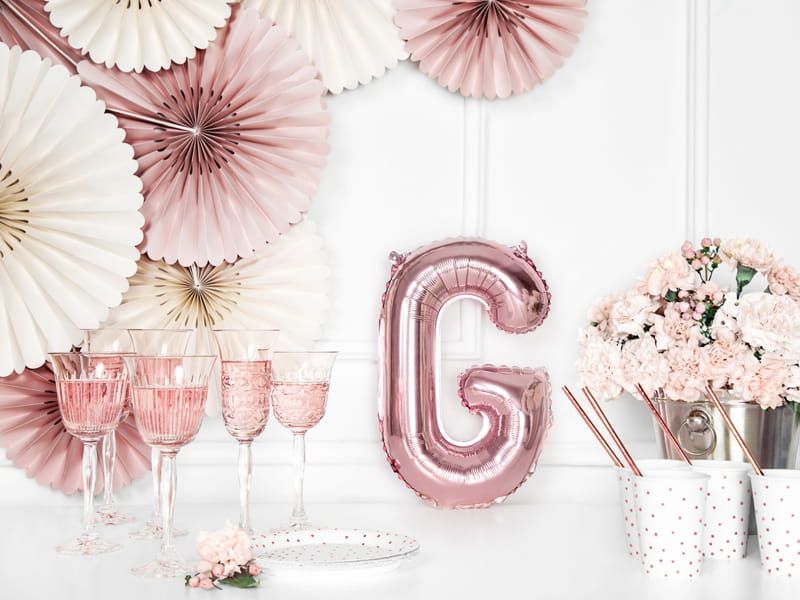 Balon Foliowy Litera "G" Różowe Złoto 35 Cm