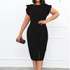 Large Size Women Summer Fashion Solid Ruffled Dress Ladies Elegant One Piece Slit Dress