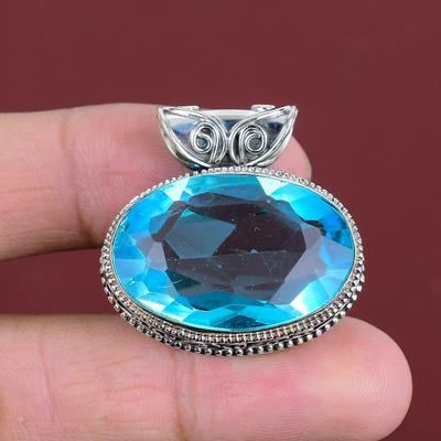 Facettierter Schweizer Blautopas Anhänger Edelsteinanhänger Antikschmuck 925 Sterlingsilber Anhänger Vintage Anhänger Handgefertigter Schmuck Geschenke für Sie