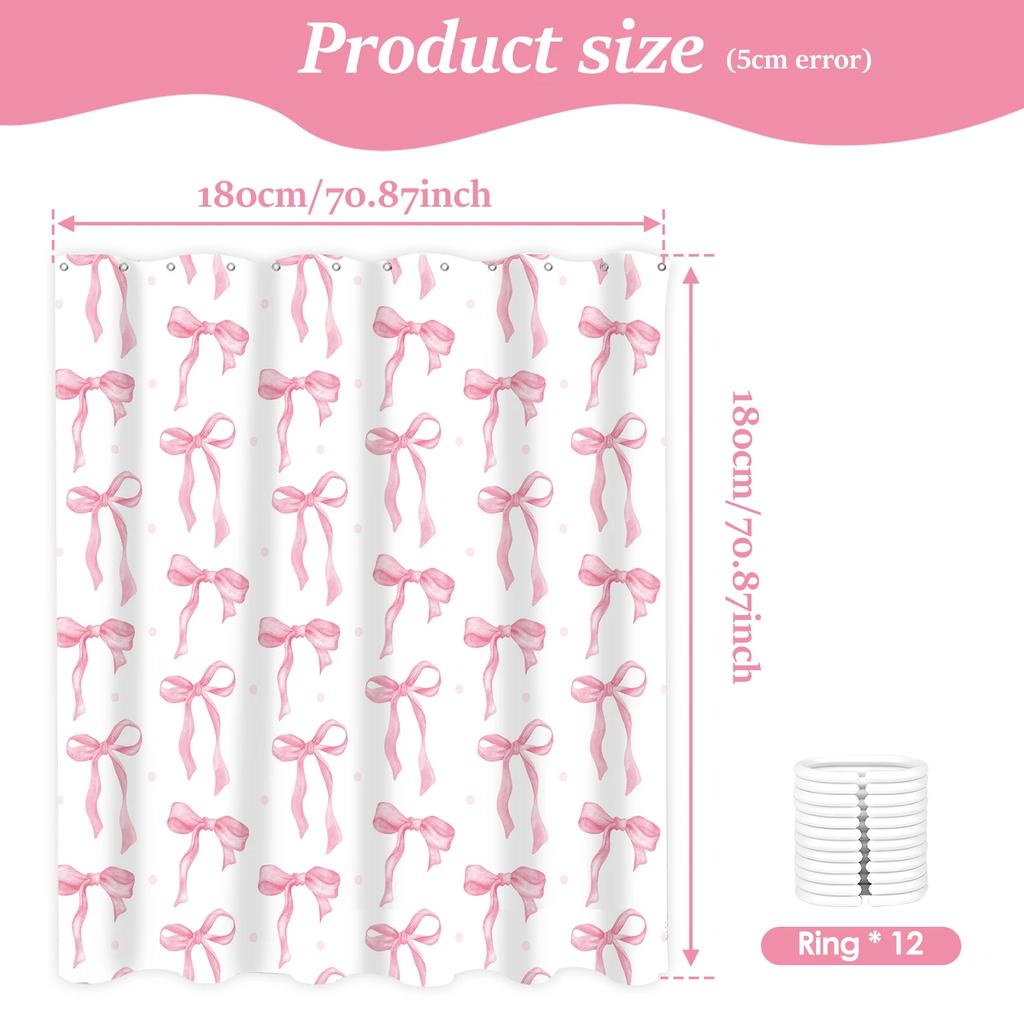 Hot Bow Pattern Shower Curtain Cute Bathing Cat Shower Curtain Waterproof Polyester Fabric Washable Bathroom Decor Accessories