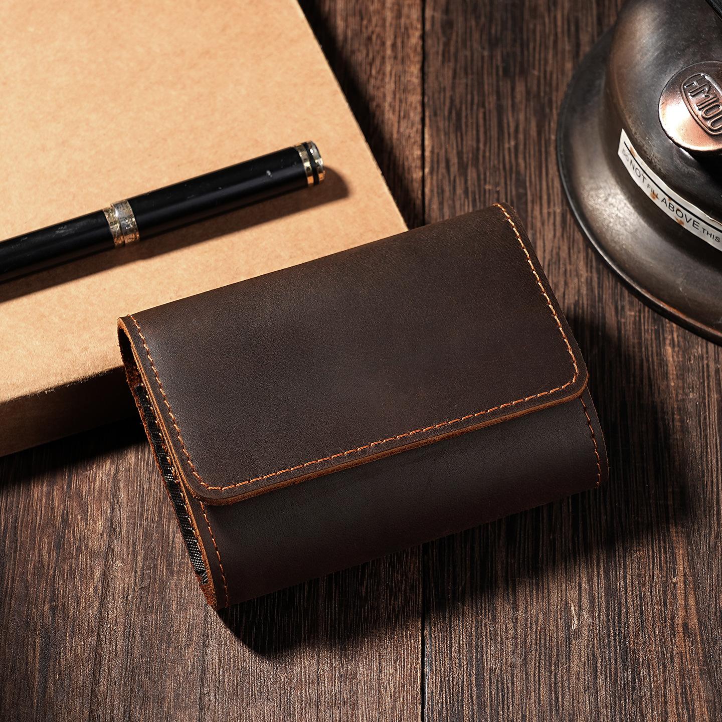 

Genuine Horse Leather Retro Card Holder, Unisex Small Wallet with Zipper Layer for Cash, Compact Card Case for Daily &Travel Use темно-коричневого