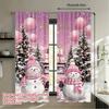 Pink Snowmen Truck Door Curtains 2Pcs,Winter Scene Snowflake Ball Semi-Transparent  For Bedroom Living Room Decor