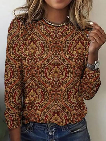 Round Neck 3D Flower Printed Top Fashionable Casual Long Sleeved Women's T-shirts