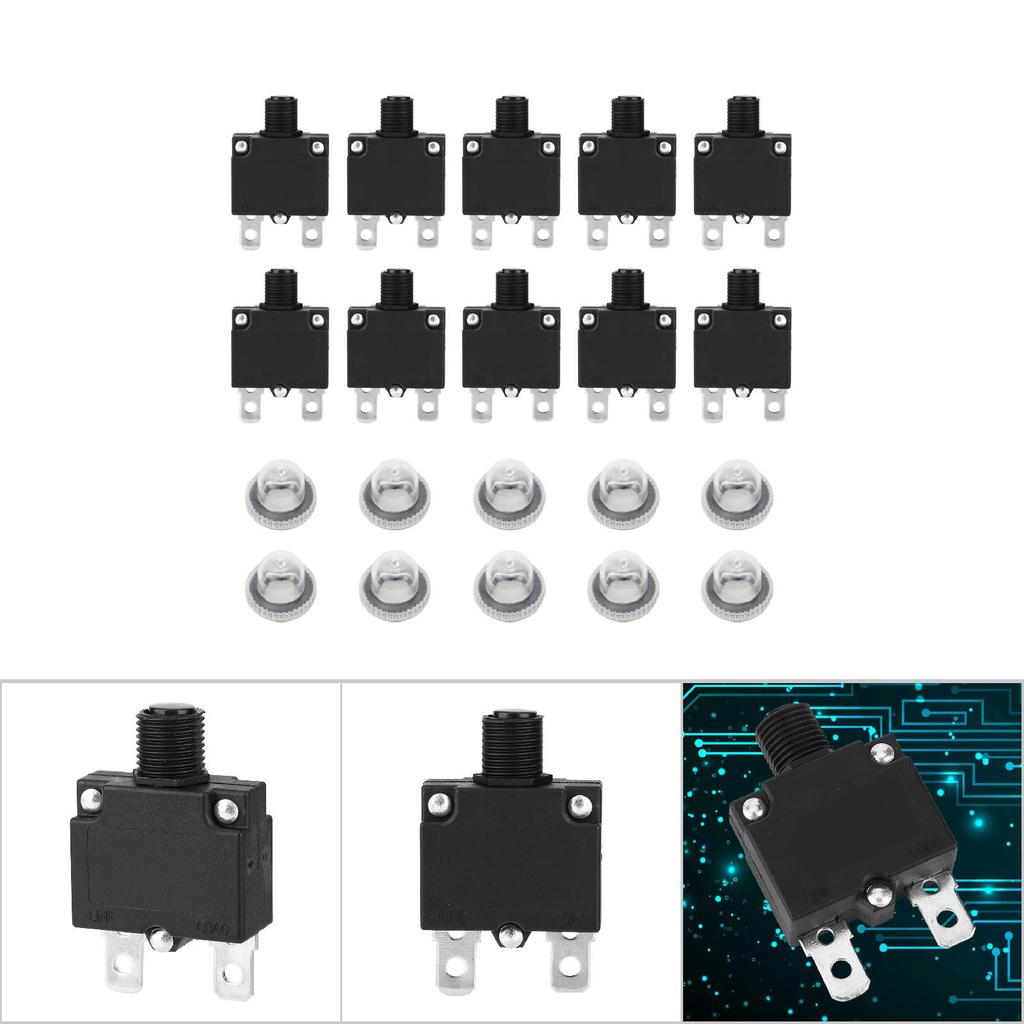 10 Pcs Current Overload Protector Circuit Breaker with Water Proof Cap 125 250Vac 32Vdc(10A)