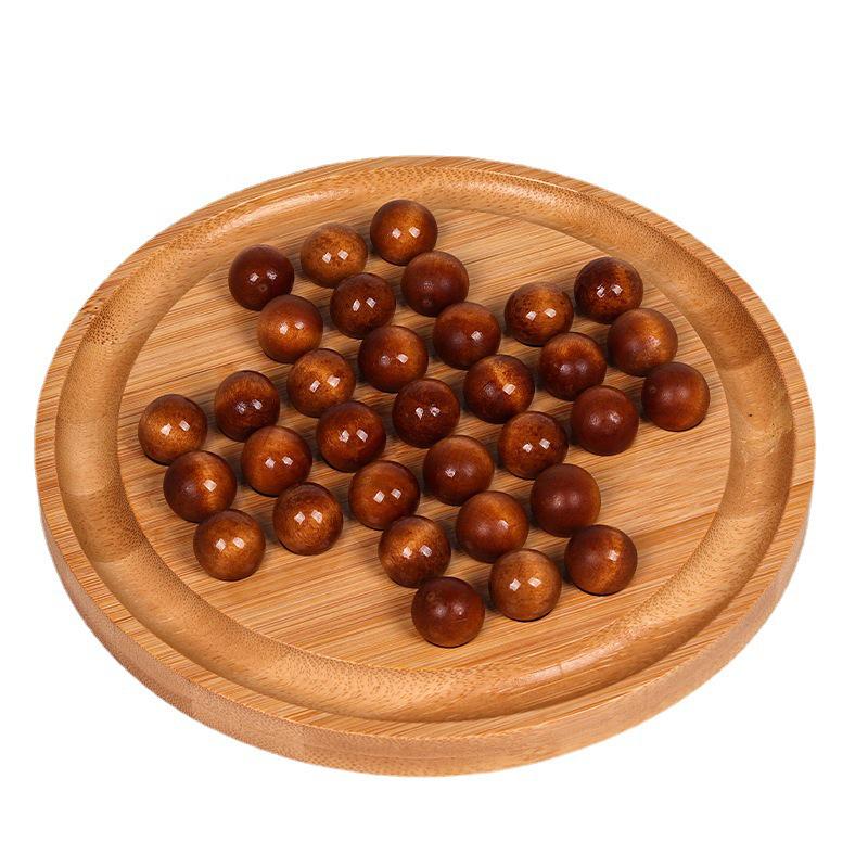 Wooden Peg Solitaire Educational Toy for Kids - Diamond Chess Game