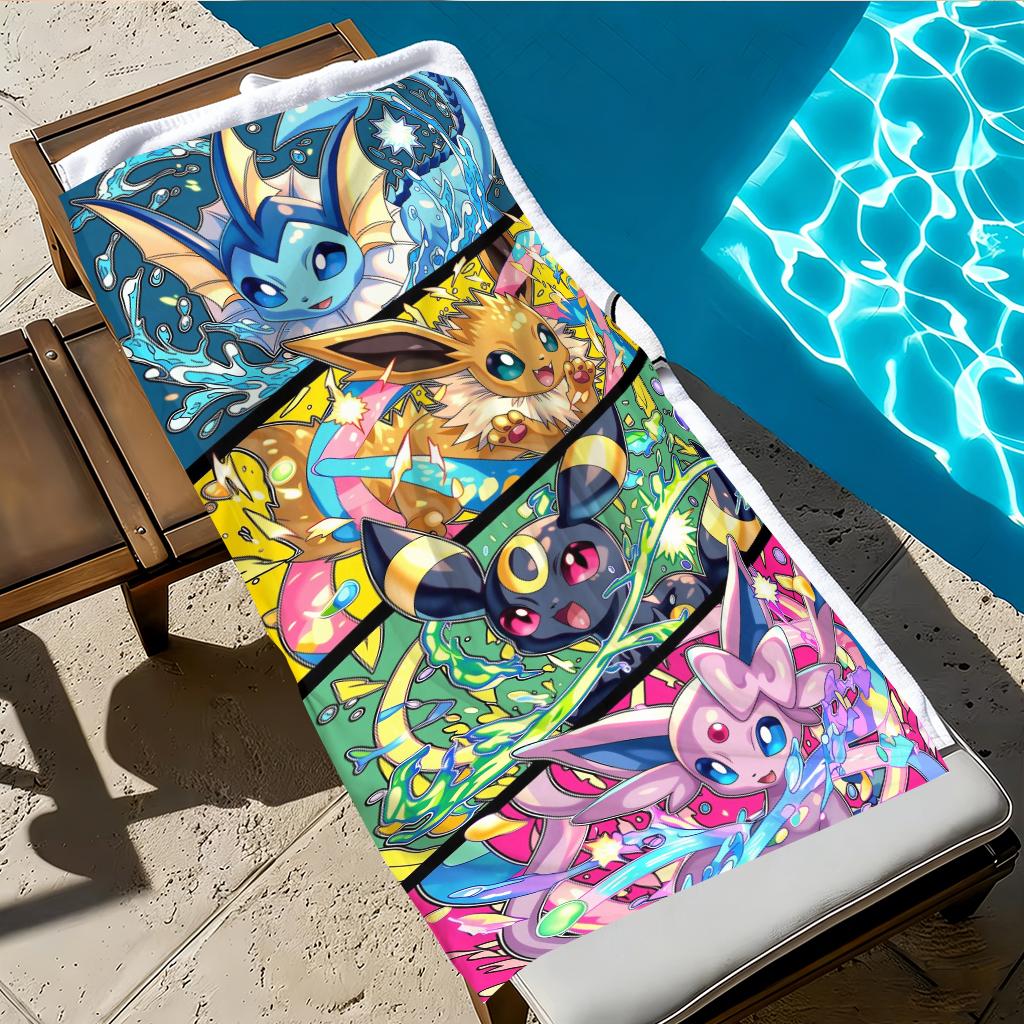 Pokemon Eeveelutions Beach Towel, Vaporeon Jolteon Umbreon Espeon Quick-Dry Towel