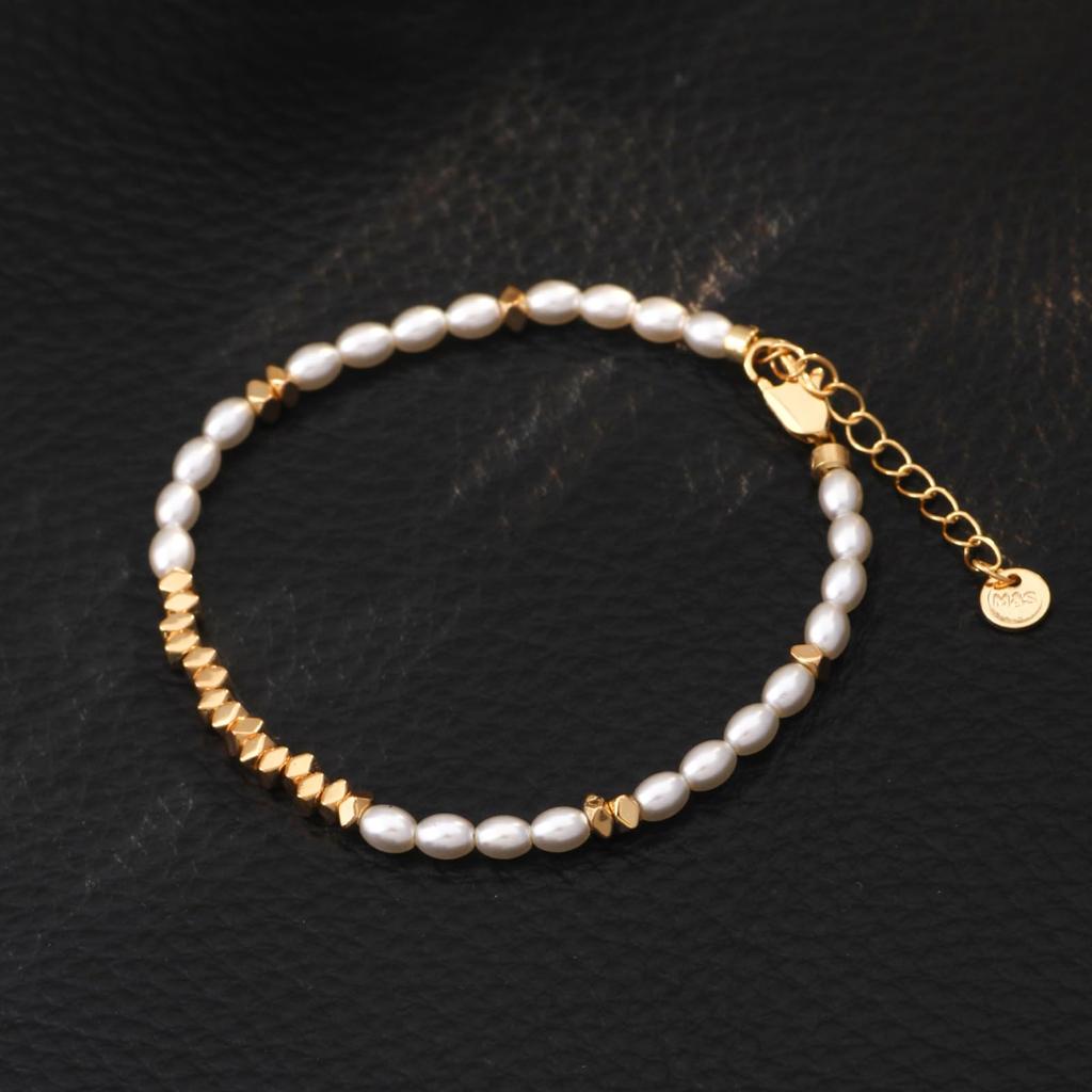 Pearl Bracelet for 18K Bohemian Pearl Beads Unique Jewelry Gift for Women Women, Gold, Bracelet,