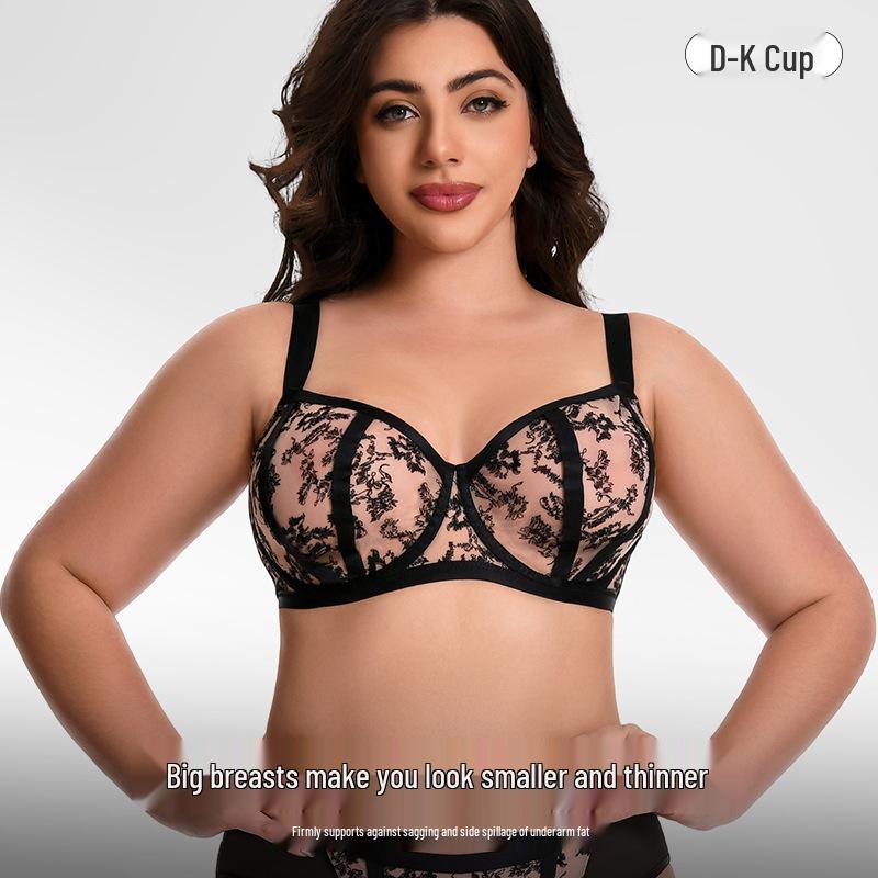 European & American Plus Size Anti-Sagging Mesh Lingerie Bra for Large Busts