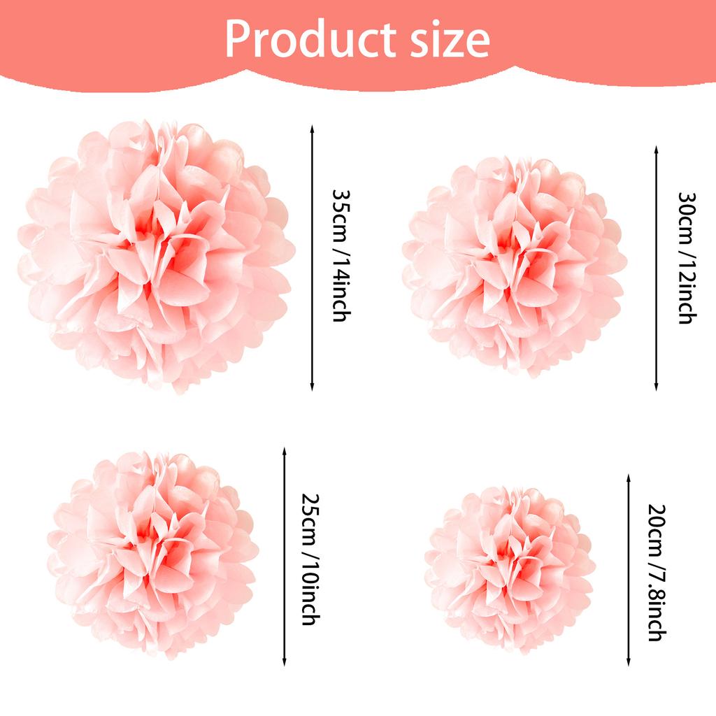 1pcs Set 7.8inch Pink Paper Flower Balls Paper For Birthday Party Pom Pom Paper Balls Hanging Flowers Pom Pom Paper