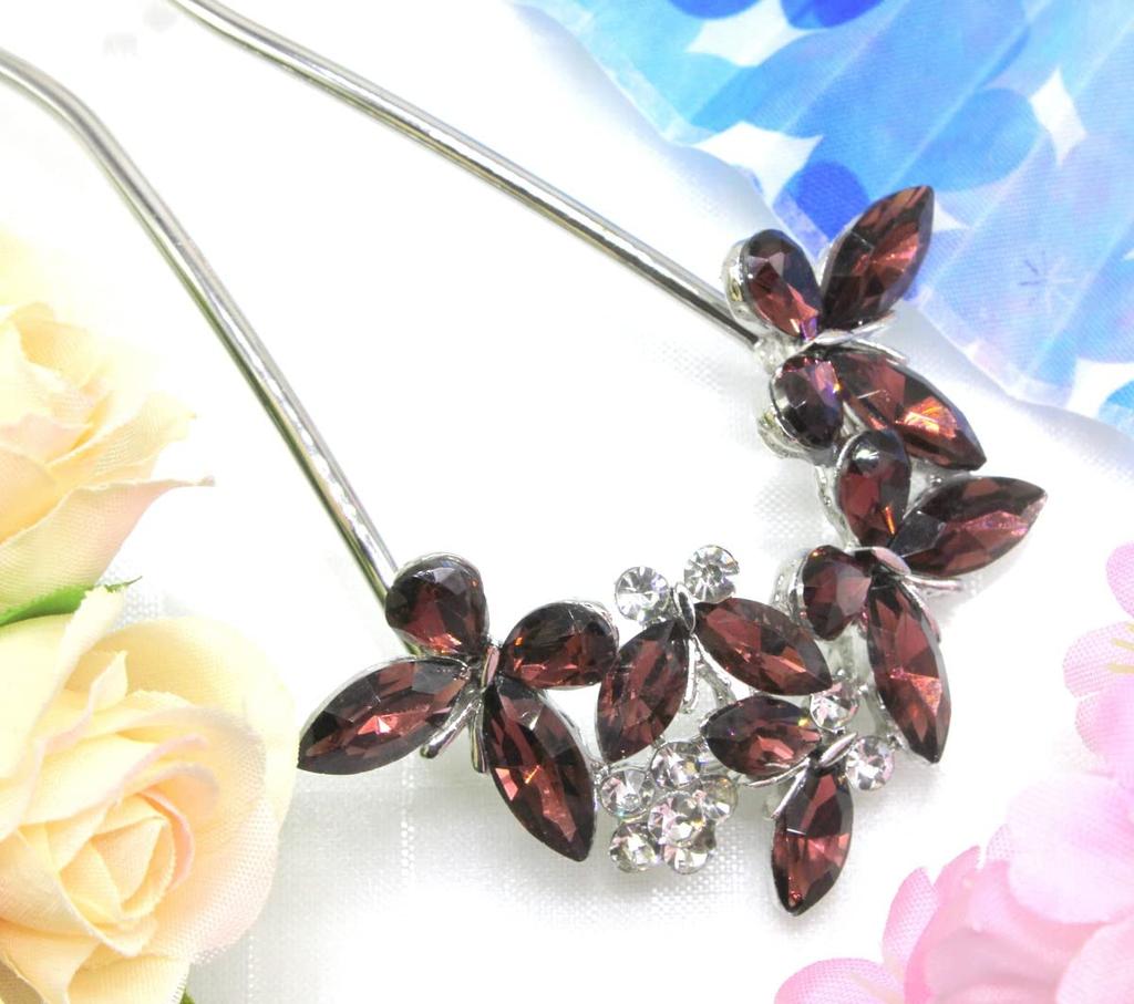 [MiaoMiao] Kanzashi Hair Ornament for Japanese Clothing, Yukata, U-shaped, Formal Kimono, Hair Accessory, Pearl, Metal, Antique, Crystal, Butterfly,