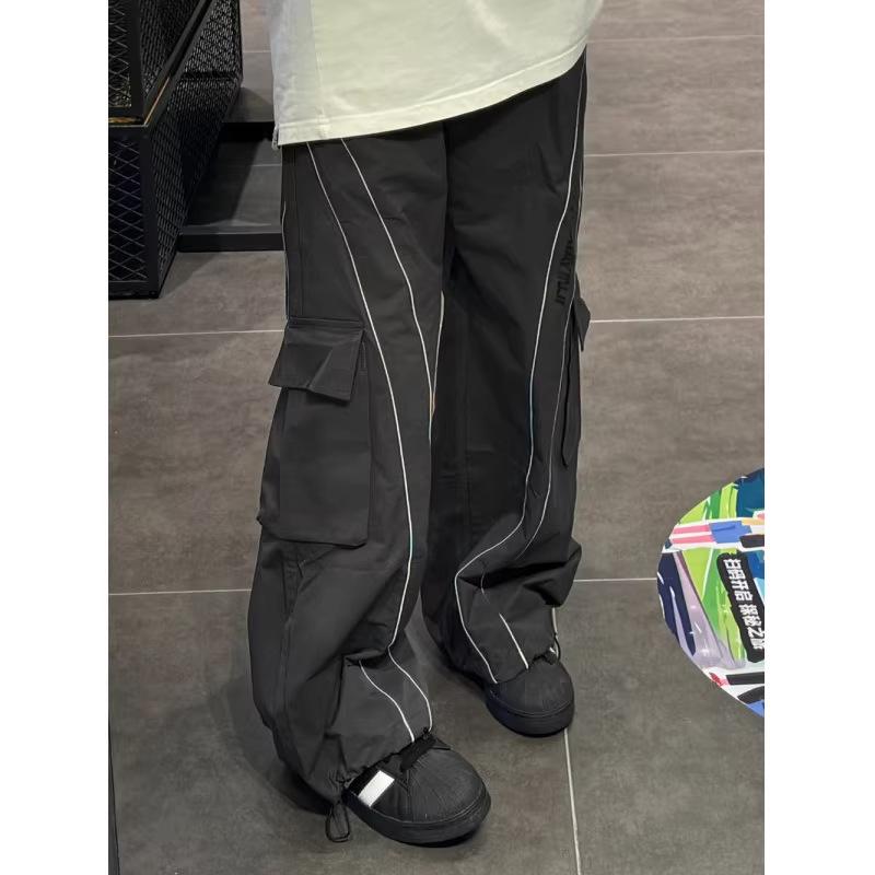 

Женский осенний полосатый комбинезон: Брюки-ветровка широкие в стиле хип-хоп с Хай-стрит S