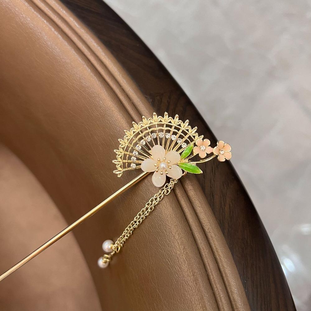 

Hanfu Qipao Hairpin Ancient Chinese Step-Shaking Hair Stick with Swinging Tassel Fan-Shaped Design for Elegant Hair Accessories