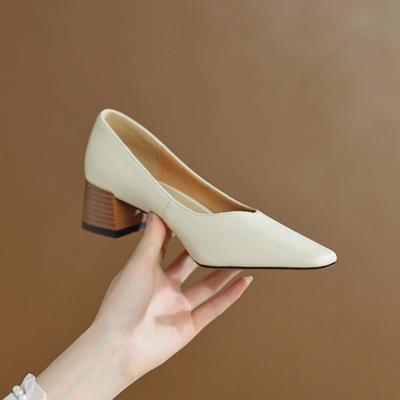 Mode NIEUWE Lente/Herfst Dames Schoenen Vierkante Neus Dikke Hak Dames Pumps Split Leer Schoenen voor Dames Beknopt Zacht Handgemaakte Dames Schoenen