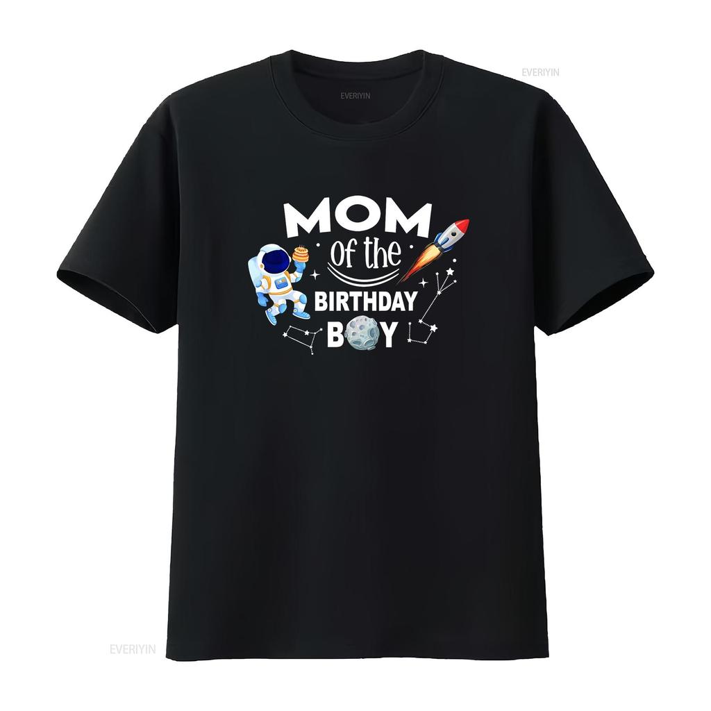 Mom of The Birthday Boy Space Astronaut Family T Shirt Vintage Washed Streetwear Versatile Casual Graphic Designer Clothes