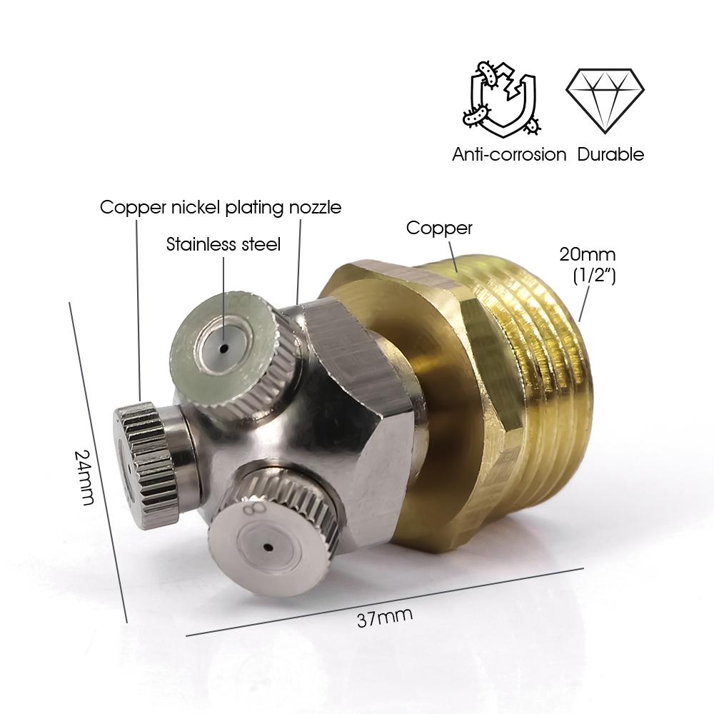 0.1-0.8mm 3-hole Fine Atomizer Misting Nozzle w/ 1/2" 20mm Brass Joint Garden Irrigation Cooling Watering Humidification Sprayer